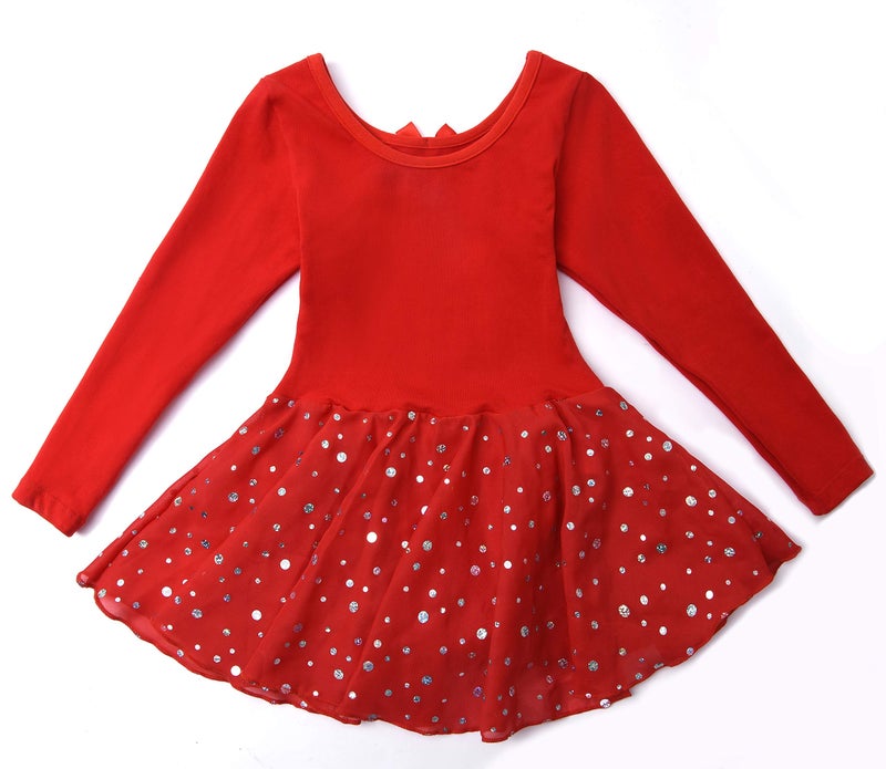 DANSHOW Girls Ballet Leotard Kids Long Sleeve Dance Leotard Dress with Glitter Tutu Skirt(4042-M-04) - Image 3